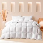 LINENWALAS Feather Comforter Large Single Size, 50% Goose Duck Down & 50% Feather Warm Double Bed Size Duvet Special for Winter Quilt Fluffy Blanket (72 x 100 Inches, White)