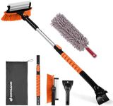 Odoland 40" Snow Brush and Interior Duster Set, Extendable Ice Snow Removal with Squeegee for Car Windshield, Detachable Ice Scarper and 270° Pivoting Brush Head