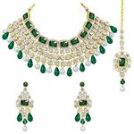 Peora Crystal Choker Necklace with Maang Tikka Earrings Indian Traditional Bridal Wedding Jewellery Set for Women Girls