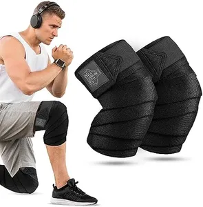 Bear Grips Knee Wraps - Heavy Duty Knee Brace Pair Compression and Elastic Support for Squats, Weightlifting, Powerlifting - Home Gym Workout Equipment Knee Support for Men and Women (Solid Black)