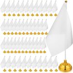 Tatuo 48 Pcs Mini White Desktop Flags on Stick with Stands 5.51 x 8.27 Office White Solid Table Flag for DIY Craft Small Blank Desktop Flag with Pole for 4th of July Event Celebration