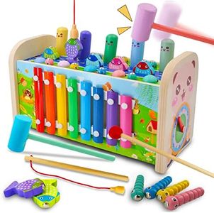 Wooden Activity Cube,Early Development Toys for Fine Motor Skills,Sensory Toys for Toddlers with Hammering Pounding Toys & Xylophone & Fishing Game,Montessori Toys for 1 2 3 4 Year Old Girls Boys