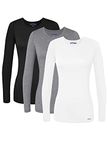 Sivvan Scrubs for Women - Long Sleeve Comfort Underscrub Tee 3-Pack - S85003 - Black/Dark Marl Grey/White - XL