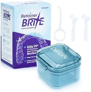 Retainer Brite Cleaning Kit Including 96 Tablets (3 Month Supply) and Case - Retainer Box Ideal for retainers, mouthguard, dentures, invisalign. Removes Plaque and Tartar. (Blue)