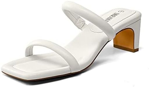 DREAM PAIRS Women's Square Toe Sandals Heels for Women Two Strap Open Toe Low Block Chunky Heels Slip on Sandals Dress Pumps Shoes,Size 7,WHITE,SDHS2308W