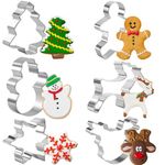 Christmas Cookie Cutters for Kids Set of 6 - Xmas Biscuit Cutter Pastry Cutters Christmas Tree Snowman Ginggerbread Man Snowflake Reindeer Head Shapes for Baking