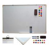 HH Home Hut Large Magnetic Whiteboard - Perfect for Home Office, Gym & Vision Board - 90x60 cm, Wall Mounted White Board, with Erasable Markers Pens - Ideal Notice Board for Office