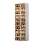 Mayi Box Foldable Shoe Storage Box Shoe Storage Cabinet Multifunctional Stackable Shoe Organizer with Magnetic Transparent Door, No-Installation Shoe Rack for Women/Men (Brown, 2 Rows 10 Layers)