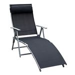 Outsunny Heavy-Duty Adjustable Folding Reclining Chair Outdoor Sun Lounger Patio Chaise Lounge Garden Beach Gravity Lounge with Pillow Black