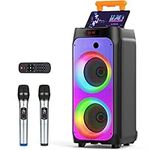 FanFun Karaoke Machine with 2 Wireless Microphones, Portable Bluetooth Speaker, Party Speaker with DJ Lights for Outdoor, Sound PA System Support USB/TF Card/TWS/AUX in/REC