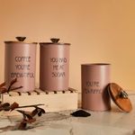 KRAFTYHOME Wood Quirky Tea Coffee Sugar Canisters Set Of 3 | Kitchen Counter Top Airtight Storage Canister With Lids For Tea, Coffee And Sugar (Pink), 750 Milliliter, Blue-Green