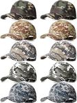 10 Pieces Camouflage Baseball Cap Military Camo Hat Adjustable Camouflage Hat Fishing Camo Sports Hat Camouflage Hunting Cap for Men Women Outdoor