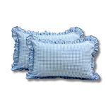 Sleepy Threads Pillow Cover Decorative Blue Checkered |Pack of 2| with Firlls at Borders 27×18 Inch Throw with Frill Border for Sofa,Living Room,Bedroom, Deewan,Couch