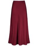 Outoshe Women's Satin High Waisted Maxi Skirts Hidden Elasticized Waistband A Line Long Skirt, Wine Red, XX-Large