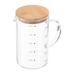 PATIKIL 1000ml Glass Measuring Cup, 3.3 Borosilicate Glass Graduated Black Printed Scale Liquid Measure Cups Beaker with Wood Lid and V-Shaped Spout for Kitchen