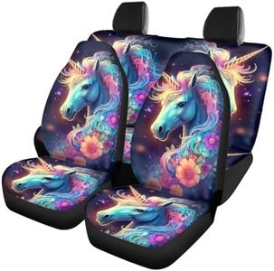 Allcute Housses de siège de voiture universelles antidérapantes et souples à motif floral licorne pour camion, SUV, van - Protection arrière et avant - Noir