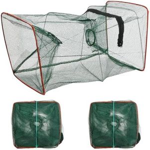 Husalsea Pack of 3 Portable Square Foldable Bait Fish Trap for Fishing, Foldable Crab Trap, Shrimp Cage Trap, Lobster Cage Trap, Suitable for Aquaculture