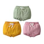 Openatey 3 Pack Little Baby Girls Summer Shorts Cotton Linen Blend Short Loose Cute Casual Bloomer Floral Harem Shorts 6-9 Months