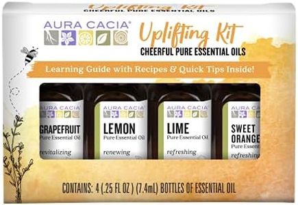 Aura Cacia Cheerful Pure Essential Oils Uplifting Kit, 0.25 fl oz 4-Pack, Grapefruit, Lemon, Lime, Sweet Orange Aromatic Oils