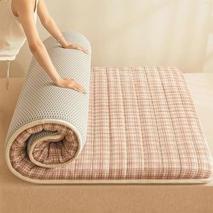 Mattresses Thicken Futon Floor Mattress Soft Folding Portable Mattress Double Single Japanese Futons, Japanese Tatami Roll Mat Foldable Queen Mattress (Color : Khaki, Size : Single(90x200cm))