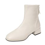 Womens Ankle Short Boots Winter Cream Boots Ladies Soft Mid Low Block Heel Chunky Chelsea Booties Back Zip Size 2-8UK (6.5,Beige)