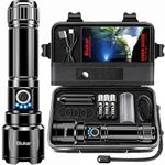 Blukar LED Torch Rechargeable, Ultra High Lumens Super Bright Torches - Adjustable Focus,5 Modes,5000 mAh Long Lasting,IP67 Waterproof,Powerful Handheld Flashlight for Camping,Hiking,Emergency-Black