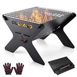 Odoland Camping Fire Pit, Portable Fire Pit for Camping, 2 in 1 Wood Burning Fire pit Grill with Detachable Cooking Grate for Outdoor BBQ, with Carry Bag