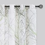 FMFUNCTEX Semi Sheer Linen Curtains, Green and White Curtains 96 Inches Long for Living Room, Tree Branch Pattern Print Drapes for Bedroom, Light Filtering Privacy Grommet Window Curtains 2 Panels