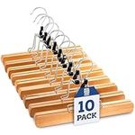 ZOBER Wooden Clamp Hangers, 10 Pack Premium Clothes Hangers with Clips for Pants, Skirts, Dresses, Jeans, Slacks etc., Space Saving Closet Hanger, Non Slip Clothing Hangers with 360° Swivel Hook