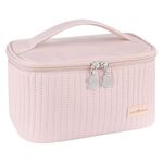 Pink Make up Bag, Large Capacity Travel Cosmetic Bag, Portable Toiletry Bag Organizer Waterproof Multifunction Multi Layer Makeup Bag with Handle and Divider for Women Girls