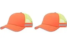 Marky G Apparel 5 Panel Safety Trucker Cap with Reflective Taping and Structured Mesh Back (2 Pack), Neon Orange/Ne Yellow, One Size