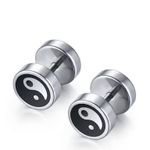 Gadgetsden Silver 316 L Stainless Steel Yin Yang Fashion Screw Barbell Enamel Earrings Studs for Men