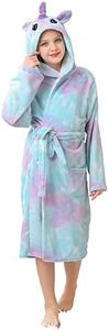 V.&GRIN Girls Fleece Robe, Unicorn Cat Hooded Plush Soft Bathrobe Gifts for Girls 3-14 Years(Candy Unicorn 11-12)
