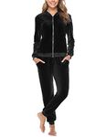 Totatuit Velour Tracksuit Womens Plus Size Long Sleeve No Hood Zip Up Velvet Jacket Drawstring Joggers Sweatpants Matching Set Sweatsuits Sports Outfits Black Large