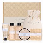 Spa Gift Set for Women, Spa Luxetique 6pc Vanilla Travel Bath Kit with Bubble Bath, Shower Gel, Bar Soap, Hand Cream & More. Relaxing Bath Gift Box, Birthday & Christmas Gift Idea