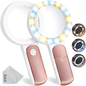 BUSATIA Lupa de 30X, 18 LED Lupa de Mano con 3 Modos de iluminación, Lente de Gran claridad, Lente Doble de Cristal para Personas Mayores, joyeros, Manualidades, Libros con paño para Lentes.