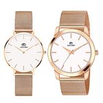 ADAMO Aritocrat Analog Stainless Steel Men's & Women's Couple Watch (White Dial Rose Gold Colored Strap)