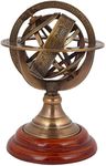 Brass Armillary Sphere Astrolabe On Wooden Base Maritime Nautical & Collectible