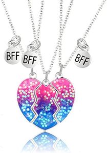 Saalort Best Friend Necklaces for 3 Matching Heart Pendant Magnetic Bff Friendship Necklace, Copper, Cubic Zirconia