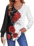 Zeagoo Women's Puff Long Sleeve Boho Shirts Casual V Neck Floral Soild Flowy Tops Pleated Loose Tunic Blouse