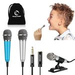 Wootrip [2PCS] Mini Microphone, Mini Karaoke Vocal and Recording Microphone Portable for iPhone ipad Laptop Android-Tiny Microphone Ideal for Kids (Blue and Silver)