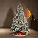 Asinse 6ft Pre-Lit Snow Flocked Christmas Tree with 350 Chasing Warm LED Lights - Premium Artificial Spruce Hinged Xmas Tree