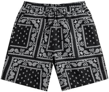 GORGLITTER Men's Graphic Print Gym Track Shorts Drawstring Waist Pockets Workout Cool Shorts Black Graphic C Medium