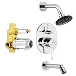 Enicet Brass High Flow Diverter With Spout & Shower, Brass Build, Chrome Plated, Rain Flow Shower, Bathroom Shower System, Bathroom Mixer Tap, Diverter Combo (FE134 SP)