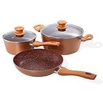 Schallen 5 Pcs Non Stick Red Granite Copper Forged Ceramic Kitchen Cookware Frying Pan Saucepan Cooking Stock Pot Full Pan Set with Lids (Red Granite with Soft Handle)