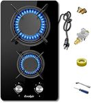 12 Inch Gas Cooktop, Cooksir 2 Burner Built-in Gas Stove Top Suitable for Dual Fuel LPG/NG, Glass Gas Hob with Pressure Regulator, Thermocouple Protection, 110v