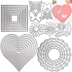 DailyTreasures 5 Set Cutting Dies Stencil, 32Pcs Metal Template Moulds Multi-Shape DIY Craft Embossing Tools for Album Scrapbooking Art & Mother's Day Card Making(Heart/Square/Round/Butterfly/Flower)