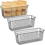 Farmlyn Creek 3 Pack Metal Wire Storage Baskets for Shelves, Pantry, Closet, Long Narrow Organizer Bin (Black, 16 x 6 x 6 In)