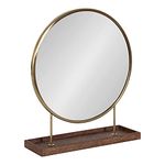 Kate and Laurel Maxfield Round Tabletop Mirror, 18x22, Gold/Walnut Brown