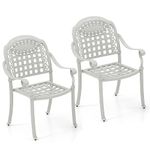 DORTALA Patio Dining Chairs Set of 2, Stackable Outdoor Cast Aluminum Metal Chairs with Armrests, Bistro Chairs for Balcony, Backyard, Garden, White